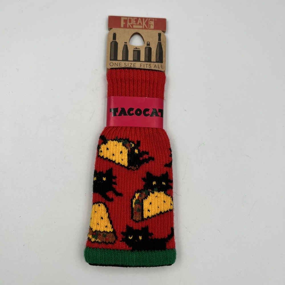 NEW! Freaker Koozie Taco Cat USA Sweater Bottle Can Insulator Knit One Size Red